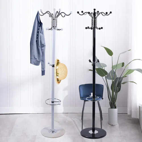 Miniatura 3 de Perchero independiente con base de mármol, 16 ganchos, 4 niveles de metal para sombrero, chaqueta, soporte para árbol, perchero, árbol, perchero
