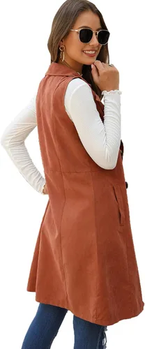 Miniatura 2 de GORGLITTER Chaleco largo sin mangas con frente abierto para mujer, chaquetas con cuello, cárdigans de línea larga