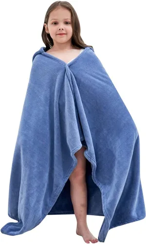 Miniatura 9 de Vauwmsr Toalla de baño de playa con capucha para niños, manta suave con capucha, bata de baño, poncho de natación, toalla de ducha para niños y Azul