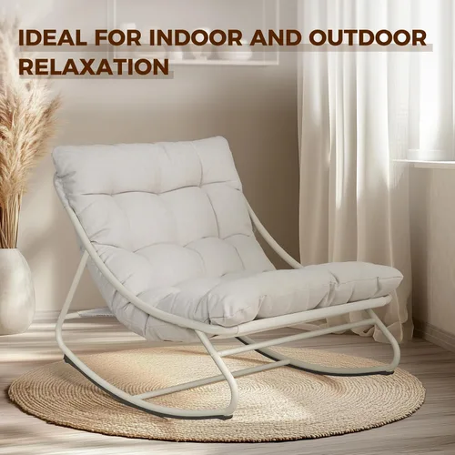 Miniatura 6 de Silla mecedora para exteriores Grand Patio, mecedora de salón de metal con cojín grueso, balancín moderno y cómodo para patio, porche, terraza, Beige