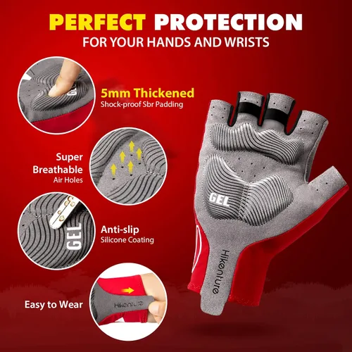 Miniatura 3 de Hikenture Guantes de ciclismo para hombre, guantes de bicicleta, guantes de ciclismo acolchados de 0.197in, guantes de bicicleta de medio dedo