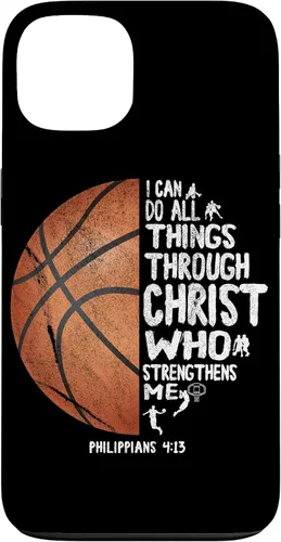 Miniatura 7 de Funda de baloncesto para iPhone 17 con texto en inglés "I can do All Things Through Christ Philippians