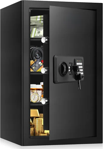 Miniatura 10 de Cajas fuertes pequeñas para uso doméstico, caja de seguridad digital con cerradura de combinación, llaves de repuesto y estante extraíble, caja