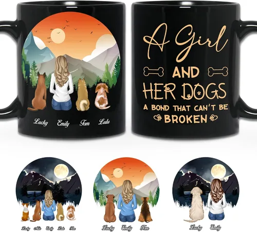 Miniatura 10 de WHIDOBE Taza personalizada de perro (niña – perro) personalizada de 11 onzas, 15 onzas con avatares, nombres, razas – Taza «Dog Mom» para mujeres