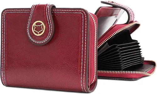 Miniatura 9 de FOXLOVER Cartera pequeña de piel suave para mujer, con bloqueo RFID, bolsillo con cremallera, tarjetero, con ventana de identificación