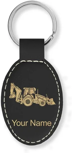 Miniatura 42 de LaserGram Llavero ovalado, retroexcavadora, grabado personalizado incluido Negro con plateado