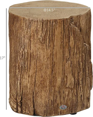 Miniatura 3 de HOMCOM Taburete de tocón de árbol, mesa auxiliar decorativa con mesa redonda, mesa auxiliar de hormigón con acabado de grano de madera