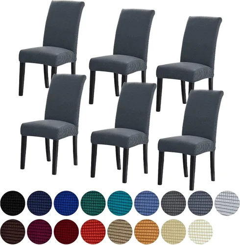 Miniatura 56 de Juego de 6 fundas elásticas para sillas de comedor, fundas para sillas de comedor lavables y removibles, fundas para sillas de comedor protectoras