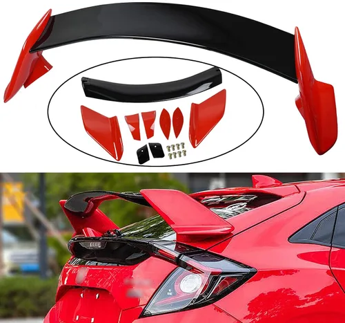 Miniatura 3 de Compatible con Honda Civic Hatchback 2016 2017 2018 2019 2020 2021 2 tonos rojo negro tipo R estilo alerón necesita montaje simple