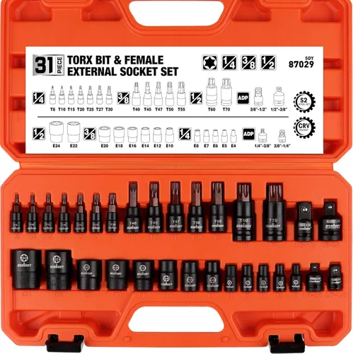 Miniatura 13 de HORUSDY Juego de dados de impacto poco profundo de 1/2 pulgada, SAE de 24 piezas (7/16"-1") y métricas (13-24mm), 6 puntos, Cr-V, incluye mango