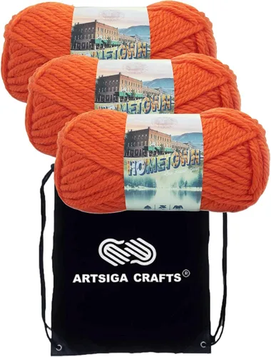 Miniatura 57 de Lion Brand Hometown New York White 135-100 (3 madejas - mismo lote de tinte) #6 S Bulky - Hila acrílica para crochet y tejer con bolsa para proyectos
