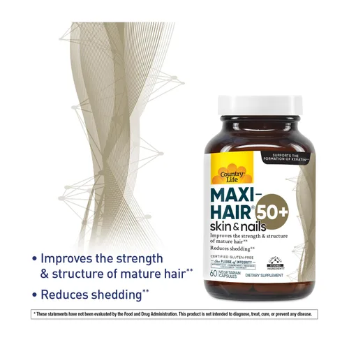 Miniatura 2 de Country Life Maxi-Hair 50+ - Suplemento para cabello, piel y uñas a base de biotina para mujeres y hombres mayores de 50 años Apoya el crecimiento