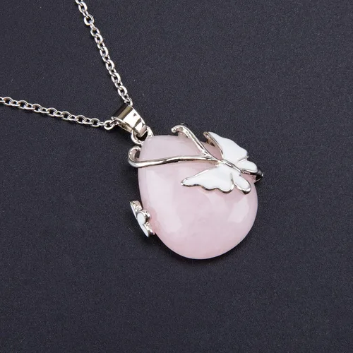 Miniatura 6 de Bivei Collar con colgante de cristal curativo de amatista y ópalita de cuarzo rosa con envoltura de alambre vintage