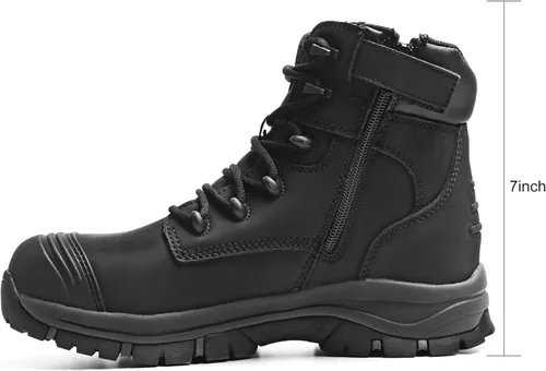 Miniatura 4 de Botas de trabajo para hombre, zapatos con punta de acero y cremallera lateral, resistentes al agua, antideslizantes, a prueba de pinchazos (OX2720)