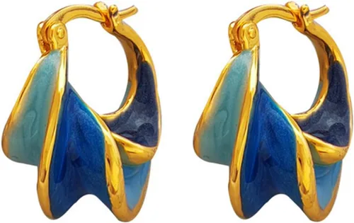 Aretes de aro trenzados esmaltados para mujer, con hebilla francesa, estilo vintage, diseño de espiral, color azul, joyería