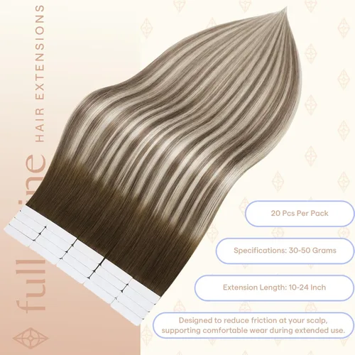 Miniatura 3 de Full Shine - Extensiones de cabello con cinta adhesiva de 18 pulgadas, 1.76 oz, 20 extensiones de cabello de trama de piel, color 3 que se desvanece