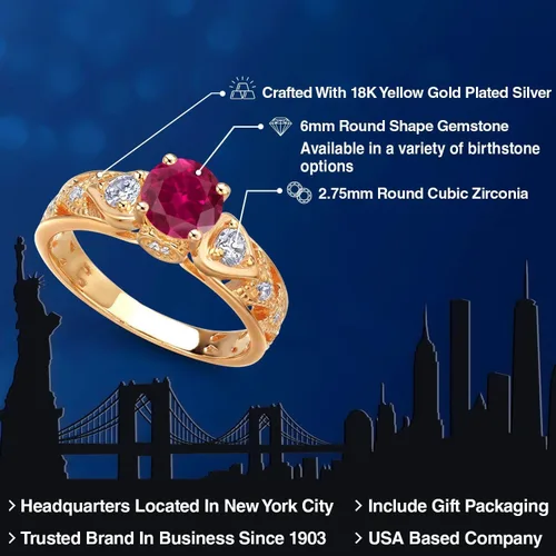 Miniatura 2 de Gem Stone King Anillo de compromiso de plata chapada en oro amarillo de 18 quilates con piedra natal de 0.236 in Anillo de compromiso