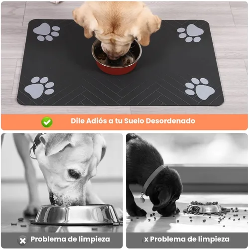 Miniatura 2 de Alfombrilla de alimentación para mascotas, mantel individual absorbente para tazón de comida y agua, con base de goma impermeable, de secado rápido