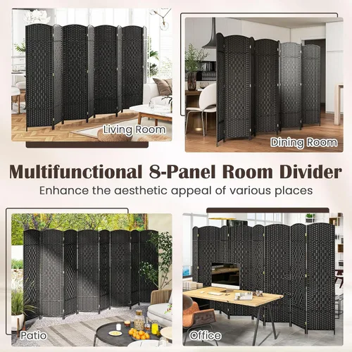 Miniatura 7 de GOFLAME Divisor de habitación de 8 paneles, pantalla de privacidad plegable de 6 pies de alto con textura tejida a mano y marco de madera maciza