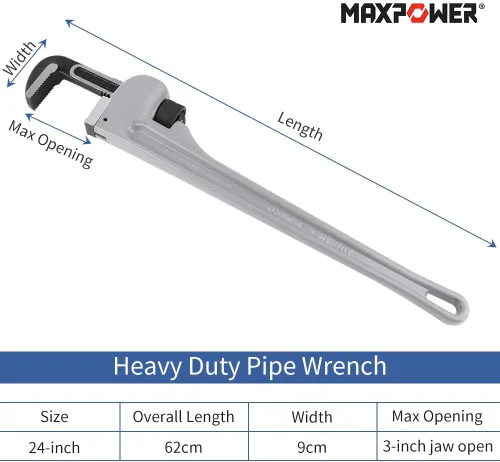Miniatura 5 de MAXPOWER Llave de tubo de 24 pulgadas Llave de tubo recta de aluminio Llave de plomería de 24 pulgadas para trabajo pesado