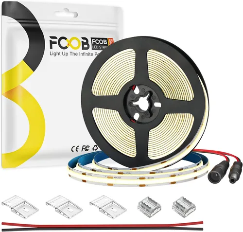 Tira LED COB de 16.4 pies DC24V blanco cálido, tira de luz flexible, de alta densidad, uniforme, brillante, 480 LEDs/m, CRI90+, luz LED regulable de