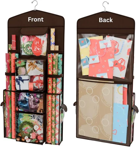 Miniatura 14 de ProPik Organizador Colgante de Papel de Regalo de Doble Cara, Almacenamiento de Papel de Regalo con Múltiples Bolsillos Delanteros y Traseros