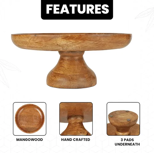 Miniatura 3 de Mela Artisans - Soporte para pasteles de madera de mango de 12 pulgadas de alto con pedestal de madera, elevador de acabado clásico diseñado