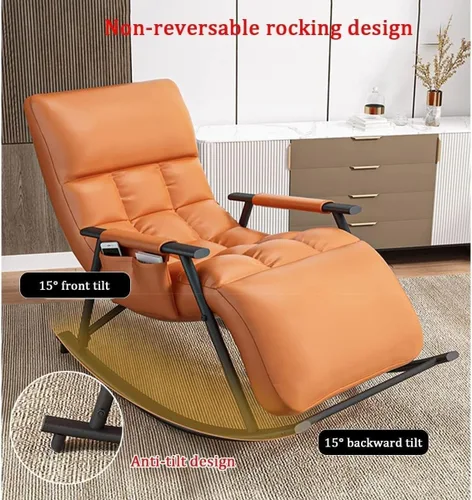 Miniatura 4 de Comfortable Balcony Rocking Chair with Steel Legs Adjustable Footrest PaddedFabric Seat Modern Living Room Accent Chair Yellow and Black