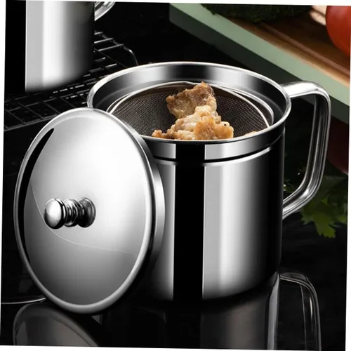 Miniatura 8 de 1 olla de filtro de aceite de acero inoxidable con tapa, soporte de aceite y suministro de cocina, colador de grasa fácil de limpiar para cocina