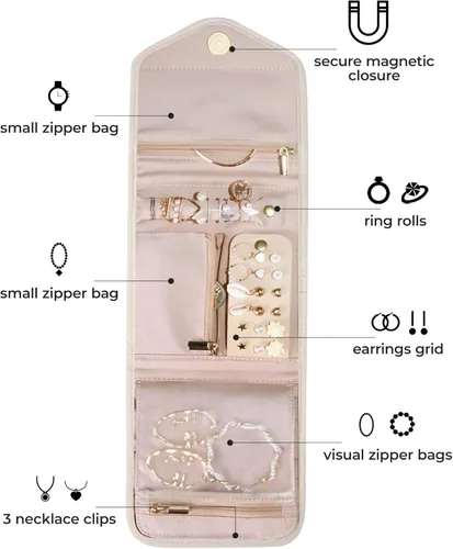 Miniatura 3 de BAGSMART - Organizador plegable de joyas para viaje, joyero de viaje de diseño floral y borla para llevar anillos, collares, aretes y pulseras