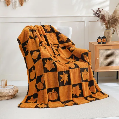 Miniatura 13 de SOCHOW - Manta de forro polar sherpa con jacquard navideño de jengibre, manta de felpa reversible, cálida y difusa, muy suave, para la cama, el sofá