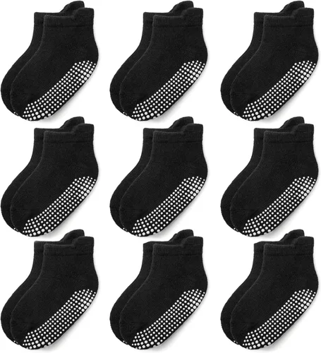 Miniatura 5 de JAKIDAR Calcetines Antideslizantes para Bebés y Niños Pequeños 9 Pares Calcetines de Algodón con Agarre en el Tobillo para Niños Niñas Bebés Niños