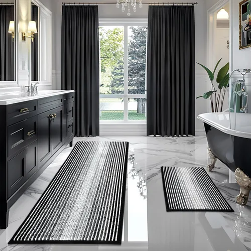 BSICPRO Juegos de Alfombras y Tapetes para Baño, Juego de Alfombra de Baño de Felpilla Gruesa Absorbente de 2 Piezas Antideslizante, Tapetes Suaves