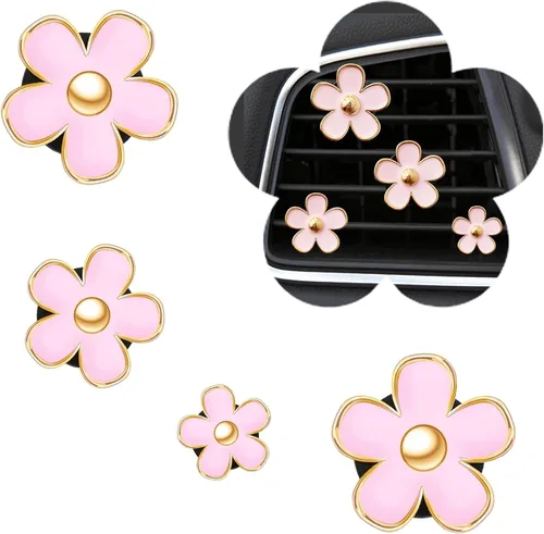 Miniatura 12 de Clips de ventilación para ambientador de auto con flores de margarita, 4 piezas de lindos accesorios para auto para mujeres, decoración femenina