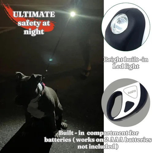 Miniatura 7 de BoldPet® Correa retráctil para perro con linterna LED, correa larga sin enredos de 10 pies, agarre antideslizante, correa retráctil para perros