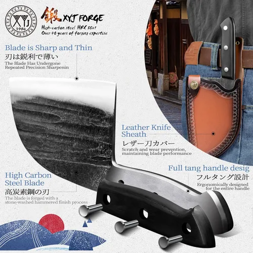 Miniatura 4 de XYJ Auténtico desde 1986, cuchillo de chef serbio de 6 pulgadas con funda, cuchillo de cocina de camping al aire libre forjado a mano, cuchillos