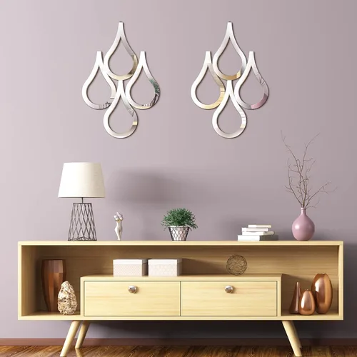 Miniatura 6 de Weysat Espejo de pared con forma de lágrima de 2 piezas para colgar en la pared, espejo decorativo de acento para el hogar, sala de estar, Plata