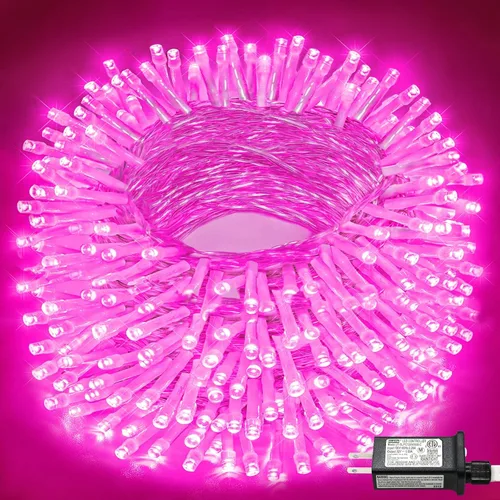 Miniatura 45 de Tira de 200 luces LED de 66 pies para exteriores, luces de Navidad conectables para interiores, cable transparente, impermeable, 8 modos de luces