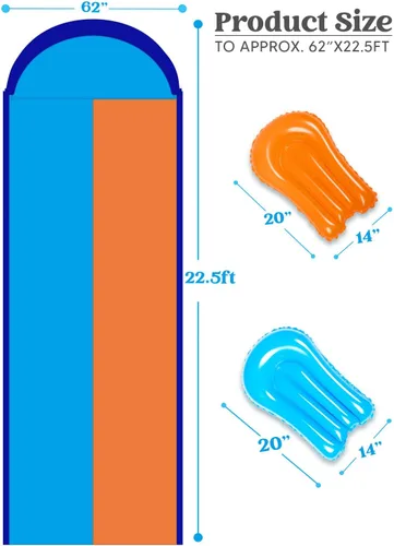 Miniatura 6 de Sloosh Toboganes de agua dobles de 22.5 pies, tobogán de césped resistente con aspersor y 2 tablas inflables, patio trasero, césped, verano, juguete