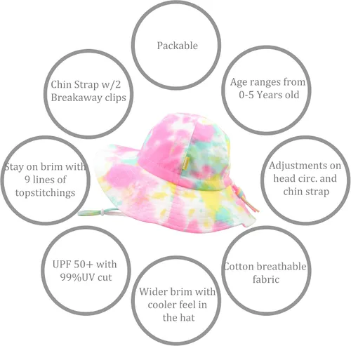 Miniatura 4 de DASMINI Baby Girls Sun Hat Cute Flower Toddler Summer Outdoor Infant Beach Wide Brim Flowers and tie dye