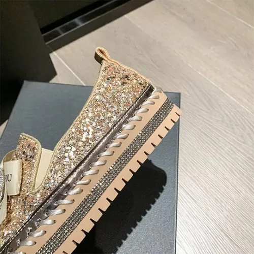 Miniatura 4 de Zapatos deportivos de moda con purpurina para mujer, zapatos para caminar con plataforma con diamantes de imitación, lindos mocasines brillantes