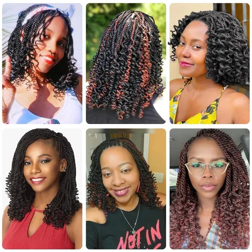 Miniatura 6 de 8 paquetes de cabello senegalés de ganchillo para mujeres negras, trenzas de ganchillo preenlazadas de 8 pulgadas, con extremos rizados, 2 hebras
