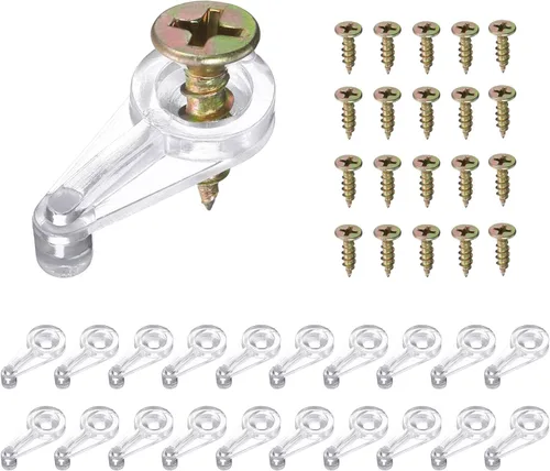 uxcell Juego de 25 clips de retención de vidrio, clips de vidrio de plástico de 0.984 in con tornillos para fijar puertas de gabinete de vidrio de