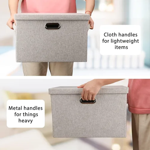 Miniatura 4 de Graciadeco Contenedores grandes de almacenamiento plegables y apilables de 36 cuartos de galón con tapas, 5 paquetes de cajas de tela de lino beige