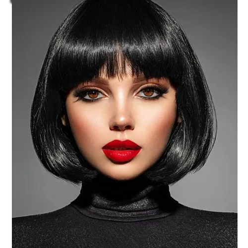 Miniatura 9 de Peluca azul Bob con flequillo de 12 pulgadas, peluca azul real corta de fibra sintética Bob para mujer, pelucas cortas Bob y peluca de cosplay