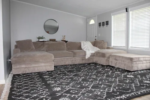 Miniatura 108 de Hauteloom, Duncans - Alfombra de estilo granja de pelo mullido para sala y dormitorio, con borlas - Beige, carbón, gris - 2 pies 7 pulgadas x 7 pies
