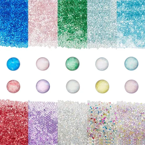 Miniatura 10 de OLYCRAFT 210g 1~3mm Cuentas de Cristal con Burbujas Sin Agujero Iridescentes Cuentas de Gotas de Agua Burbuja Cuenta de Cristal Iridescente