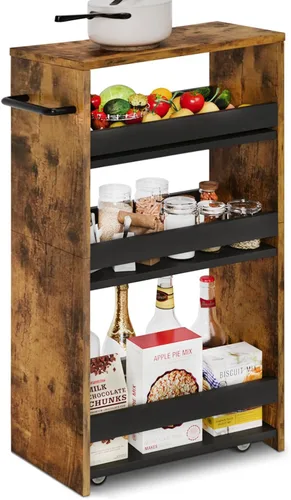 Miniatura 8 de Carrito de almacenamiento delgado de 4 niveles de TEAMIX con asa, pequeño carrito de cocina para lugares estrechos, carrito de lavandería rodante