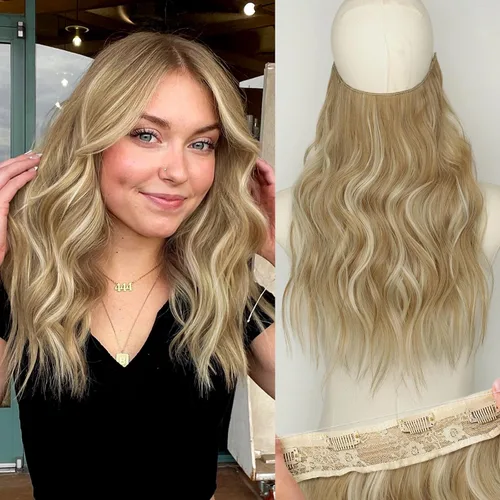 Miniatura 82 de KooKaStyle - Extensiones de cabello con hilo invisible, diadema transparente, ajustables, 4 clips fijadores, cabello largo y ondulado de 12
