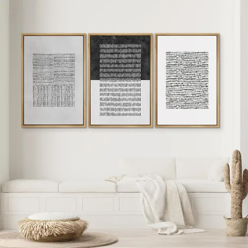 Miniatura 411 de SIGNWIN Lienzo enmarcado para pared, arte con pinceladas de flujo neutro en tonos beige abstractos, ilustraciones, arte moderno, decorativo